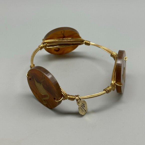 3/$30 Bourbon & Boweties Bracelet Gold Tone Brown Flamingo Moon Lula Wired 7.75" - Picture 6 of 9